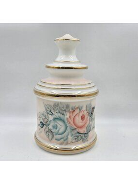 Opaline Hand Painted Flowers with Gold Trim Apothecary Jars with Lid